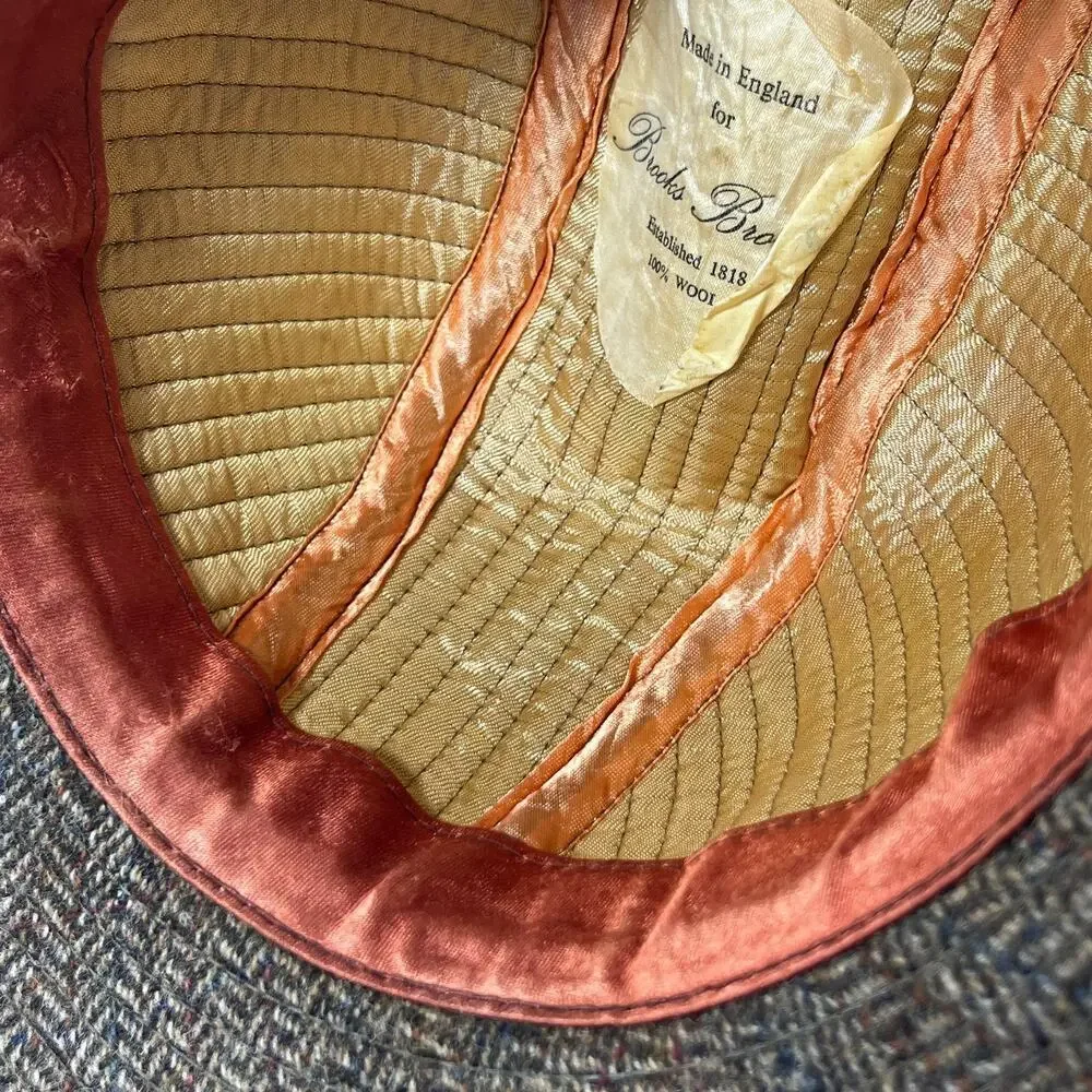 BROOKS BROTHERS Hat Men 7 Wool Herringbone Harris Tweed Bucket Brown England VTG
